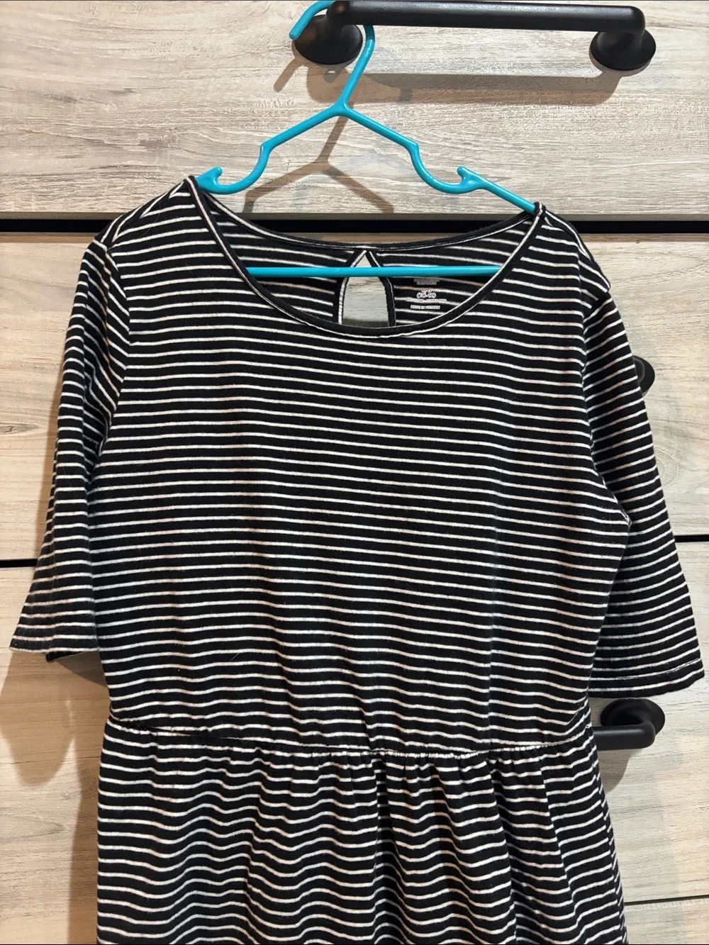 Girls Black and White Striped Short Sleeve Dress